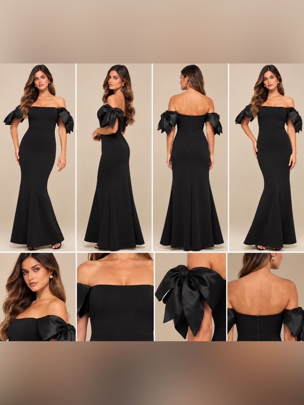 Lulus Pristine Sensation Black Bow Off Shoulder Mermaid Maxi Dress S